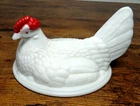 WESTMORELAND White Milk Glass HEN ON NEST Split Tail TOP ONLY No Chips  VTG