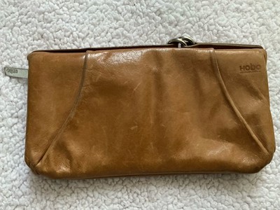 Hobo International Tan Leather Envelope Clutch   Vintage Boho Minimalist Bag