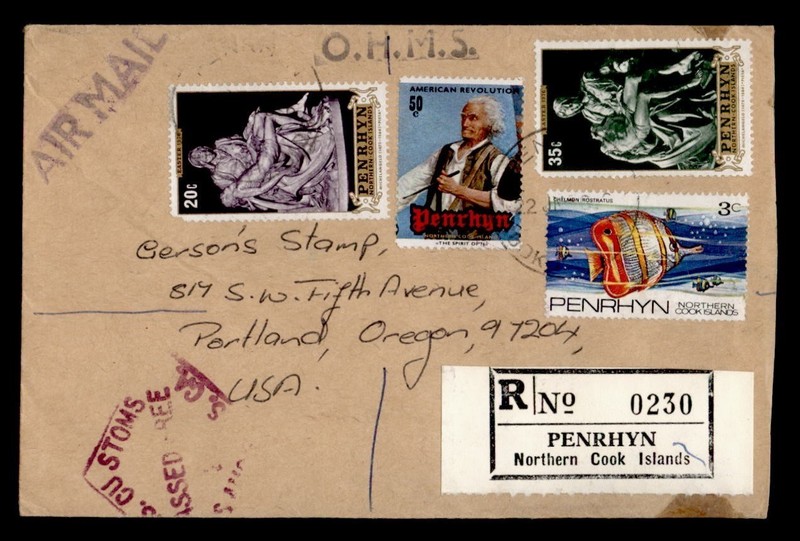 DR WHO 1976 COOK ISLANDS PENRHYN REGISTERED AIRMAIL TO USA R72206