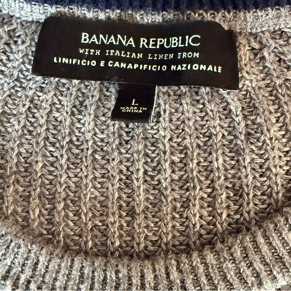 Banana Republic Italian Linen Crewneck Sweater Men's Large Gray, casual - Image 2 of 4