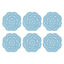 6Pcs Crochet Handmade Doilies 4" Placemats Lace Coasters Light Blue