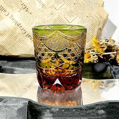 Crystal Whiskey Glasses Tumbler Edo Kiriko Glassware Vodka Wine Amber Green 9oz