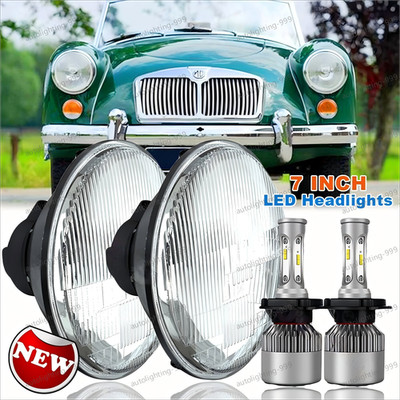 for MG MGB 1969-1981 Pair Led 7inch Round Headlights Headlamp High/Low Bulbs