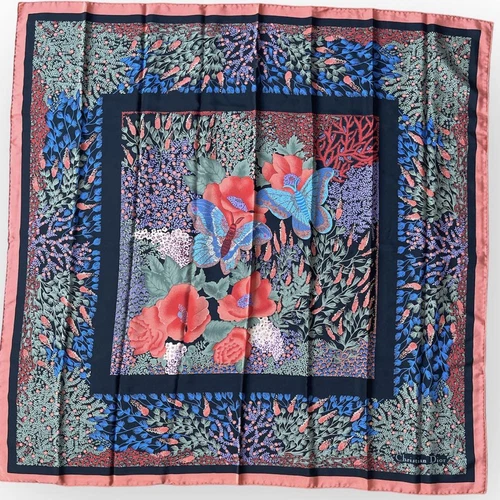 Christian Dior foulard en soie imprimé floral et papillon multicolore authentique du JaponRIN