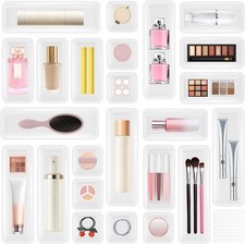24 PCS Plastic Drawer Organizer Set, Sturdy 3-Size Makeup Vanity Desk Drawer Org