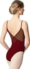 Women Camisole Ballet Leotard, Mesh V-Shape Back Small Wine