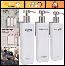 Wall Mounted Shampoo  Conditioner Dispenser Set - 3 Chamber Refillable Bottles,