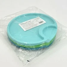 Set Of 6 THE PAMPERED CHEF 2823 10" Picnic Outdoor Party Plates Blue & Green NEW