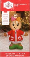 HOLIDAY TIME 886446 AIRBLOWN INFLATABLE GINGERBREAD GIRL LED 4' - NEW