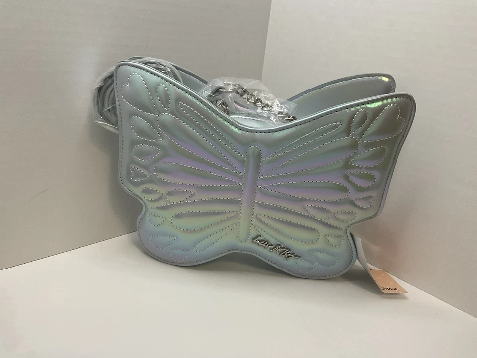 Luv Betsey Johnson Light Blue Metallic Multi Color Butterfly Crossbody Purse - Image 2 of 4