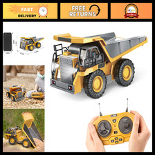 Remote Control Dump Truck Toy - Kids Construction Vehicle with Metal Bed, Lights