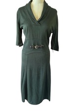 Ellen Tracy Sweater Dress Sz Lg Forest Green Fit & Flare Calf Length Classic