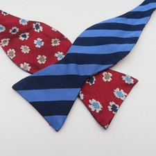 Brooks Brothers Bow Tie Blue Red Floral 2.25" Wide Self Tie Silk Double Sided
