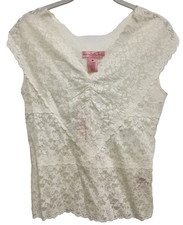Bandolino Womens Top Medium Ivory Lace Floral Short Sleeve Fairy Romantic NWT