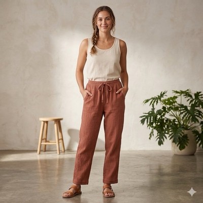 Universal Thread Straight Leg Lightweight Drawstring Cotton Pants - Rust - Small