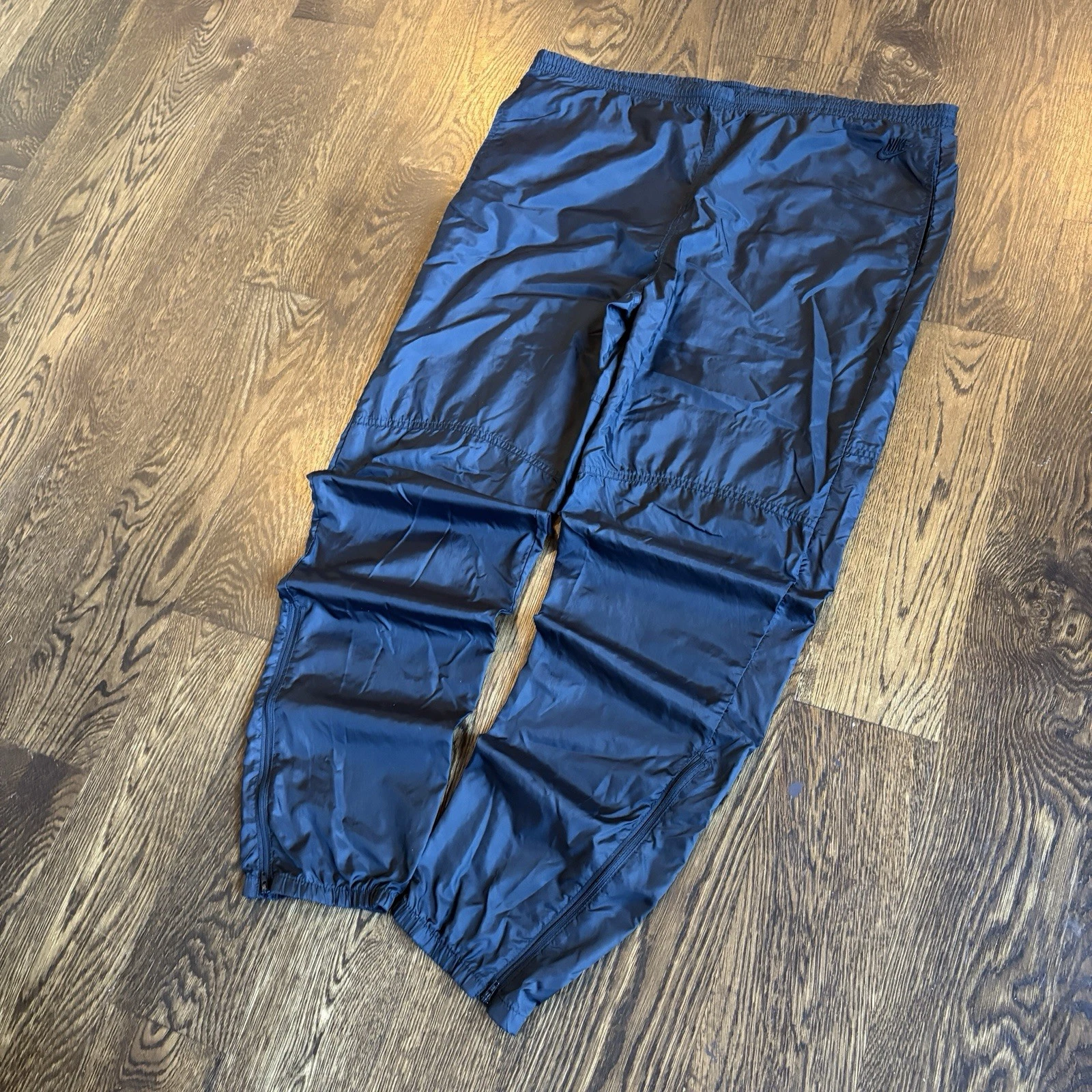 VTG 80's Nike Black Nylon Windbreaker Track Drawstring Zip Ankle Jogger Pants XL