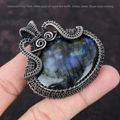 Halloween Sale Copper Oval Natural Labradorite Wire Wrapped New Pendant Jewelry