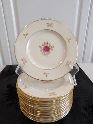 VINTAGE LENOX RHODORA Fine China 8.25'' Gold Trim Salad Plates~Set of 8
