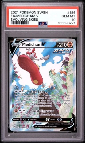 Medicham V (Alternate Full Art) 186/203 SWSH07: Evolving Skies Holo - PSA 10
