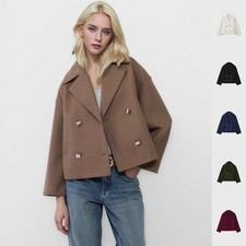 Ins Double-breasted Lapel Blazer Jacket Fashion Loose Woolen Short Coat Elegant
