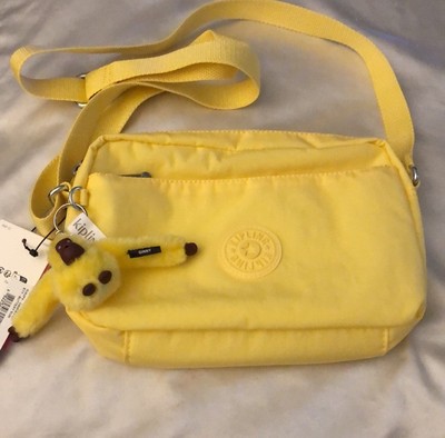 Kipling Damian Up Buttery Sun Nylon Crossbody + Faux Fur Monkey Keychain NWT