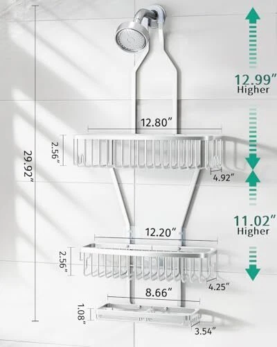 Shower Caddy Hanging Bathroom Organizer: Over Head Long Rack for Tall