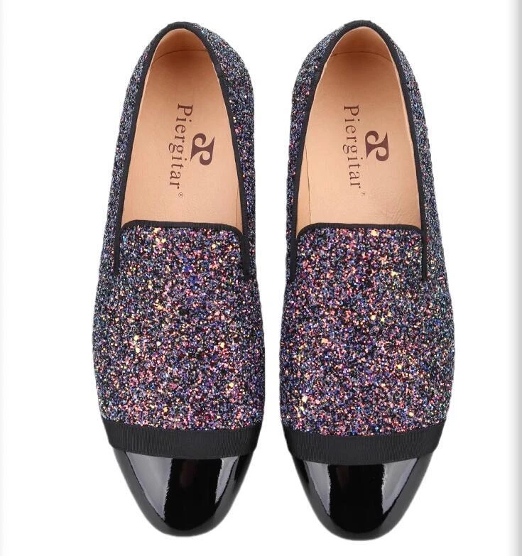 Moda Para hombres Británica Puntera Redonda Brillo Lentejuelas Mocasines Sin Cordones Juvenil Fiesta Zapatos Foto 3 de 4