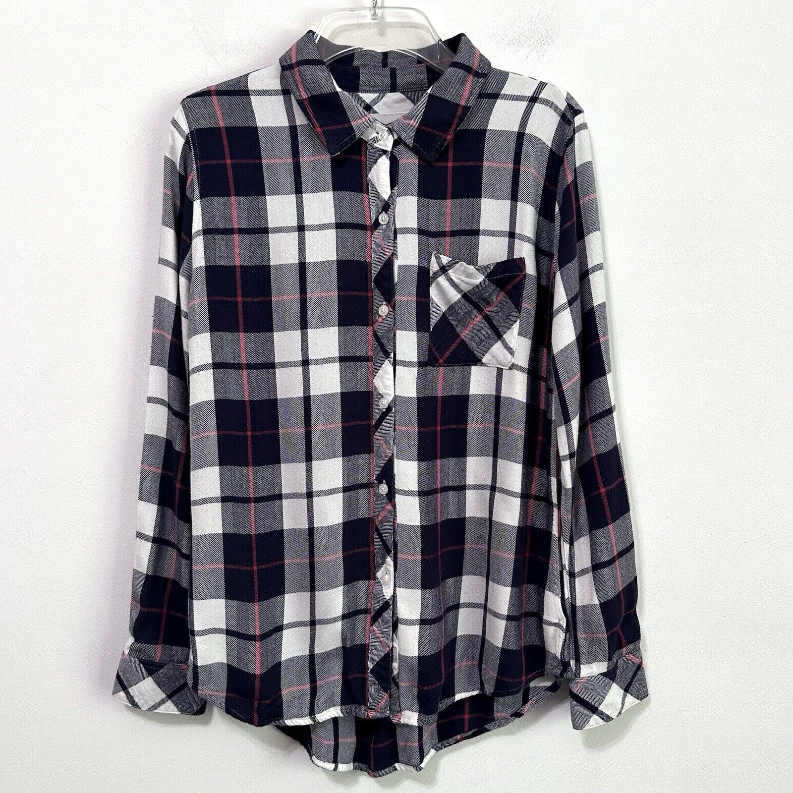 Rails Flannel Shirt Blouse S Plaid Button Front Hi Low Hem Soft Long Sleeve Top-image