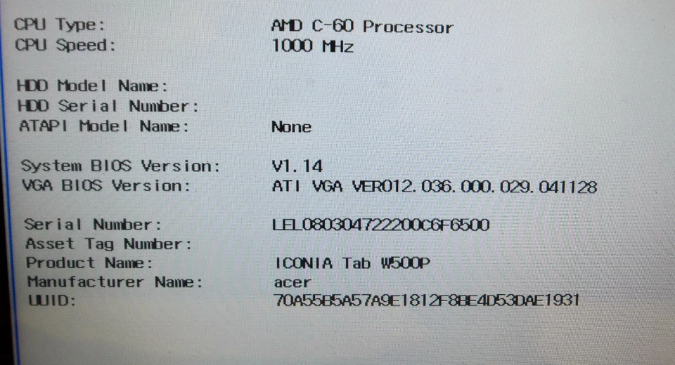 Acer Iconia W500P-BZ841 - Wi-Fi, 10.1in - NO SSD  - Black - WORKS AS IS - READ - Image 2 of 4