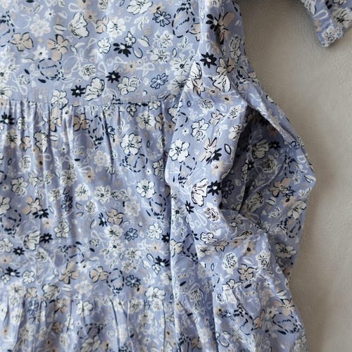 Boho Cottagecore Floral Midi Dress Blue Flowy Size Large Short Sleeves Pockets - Picture 11 of 16