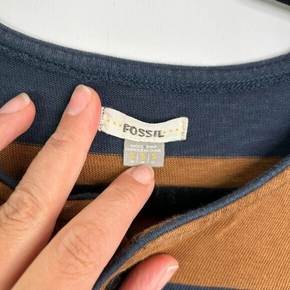 Vestido para mujer Fossil manga corta marrón y azul con bolsillos talla S Foto 4 de 4