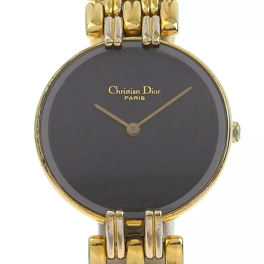 Montres Dior Bagira 46.154.3 cadran noir plaqué or quartz affichage analogique femmes