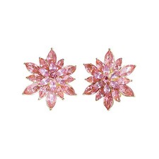 Crystal Flower Stud Earrings for Women - Light Blue Pink Black White Rhinesto...