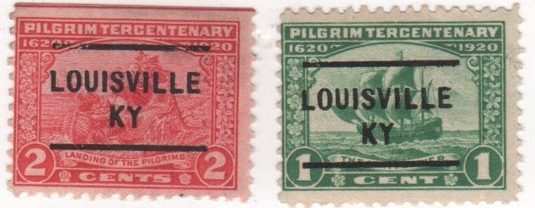 Pilgrim Tercentenary 1 Cent and 2 Cent Stamp Louisville KY 1620-1920