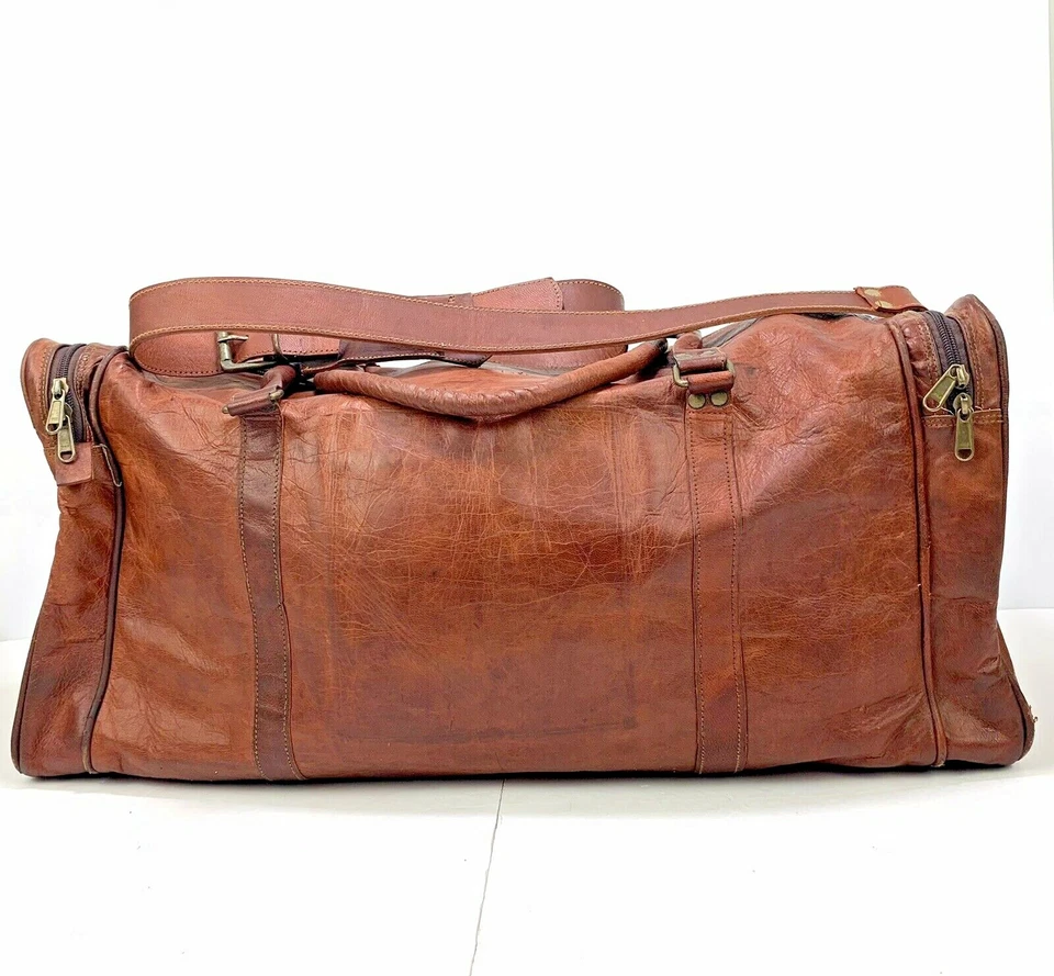 Condor British Brown Leather 2 Side Compartments & Zipper Duffel, Gym Bag VTG - Image 2 of 4