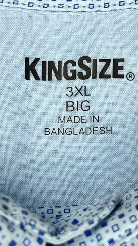 King Size Mens Shirt 3XL Blue Geometric Squares Short Sleeve Button Up Big - Picture 8 of 17