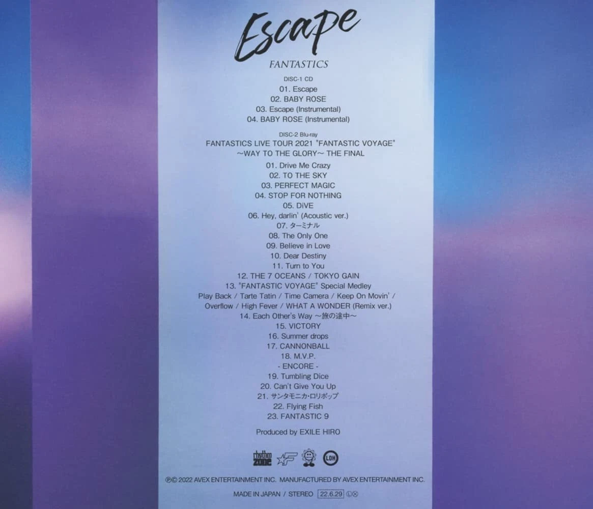 New FANTASTICS from EXILE TRIBE Escape Live Edition CD Blu-ray Japan RZCD-77572