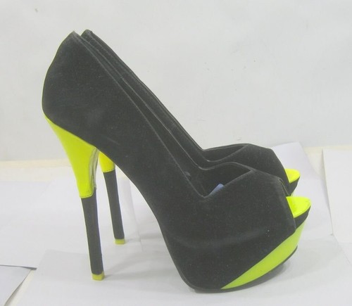 Black/Yellow 6"High Stiletto Heel Open Toe 1.5"Platform Shoes WOMEN Size 9