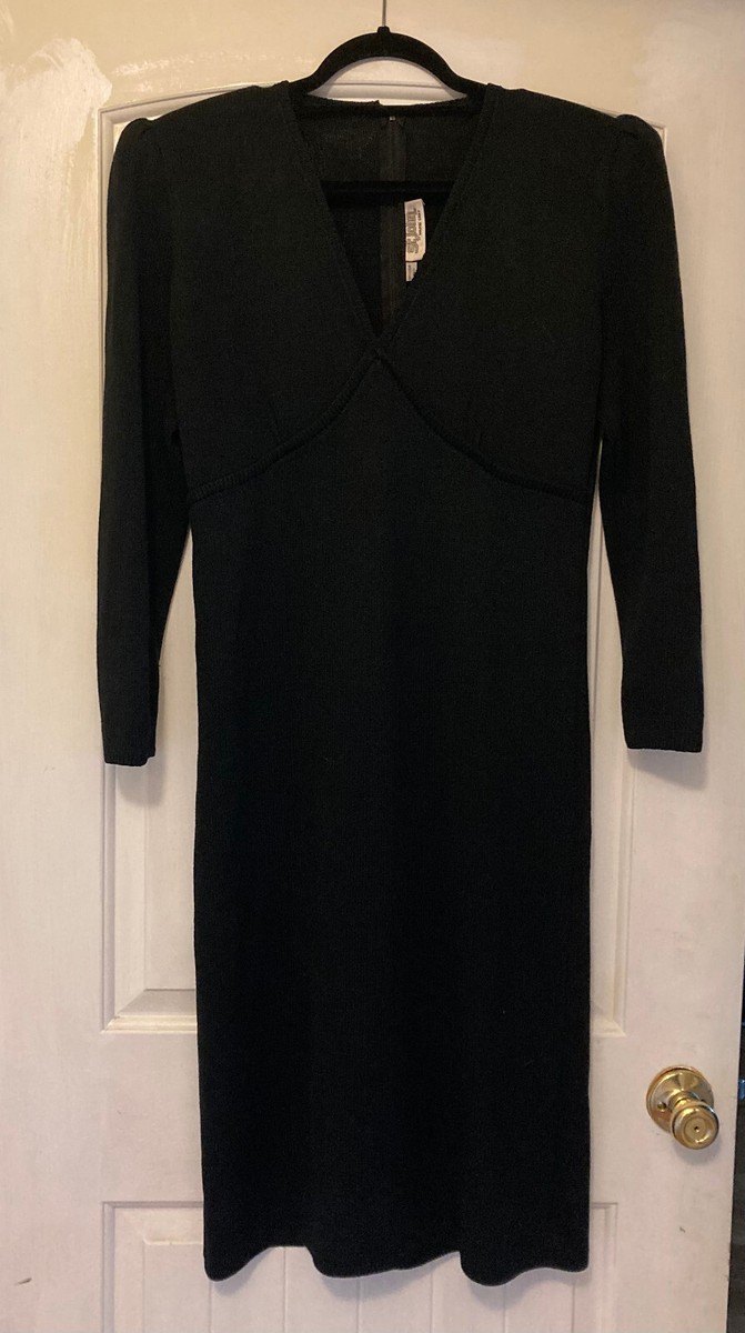 st john black knit dress Vintage Classic Criss Cross V Neck Long Sleeve Zipper M Lord of the Deep Outfit