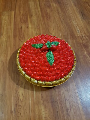 Vintage 1960's Ceramic Strawberry pie dish & lid cover hand made in Portugal 70s