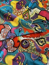 SILKY Wild Rag Multicolored Abstract Design. Handmade Bright Versatile Fun 34&rdquo;