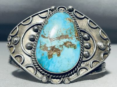 MUSEUM QUALITY EARLY VINTAGE NAVAJO TURQUOISE STERLING SILVER