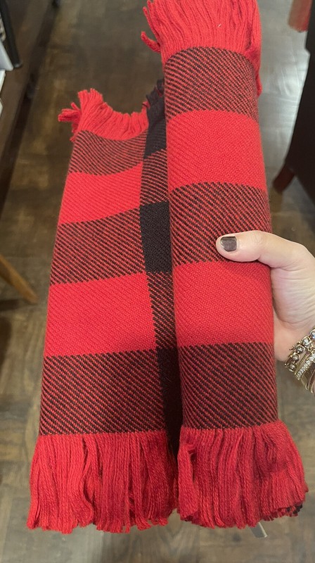BURBERRY 100% Wool Scarf Military Red Black CLASSIC CHECK UNISEX Mega Fringe
