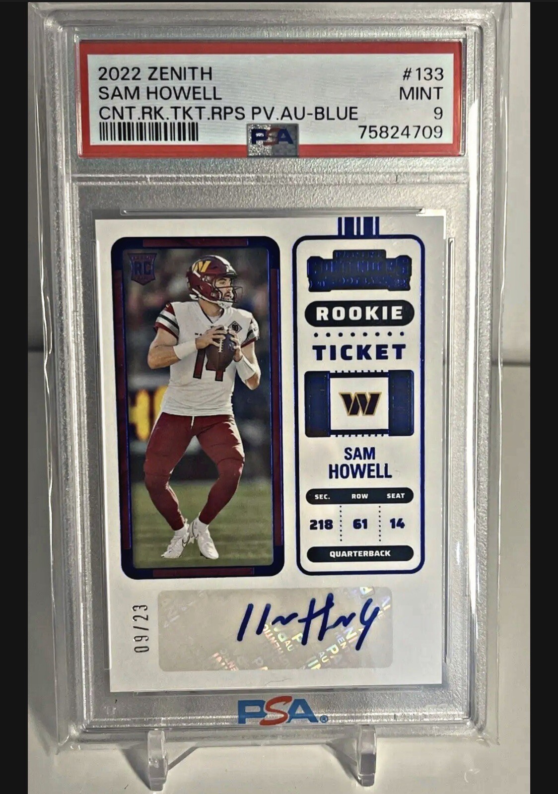 Sam Howell Panini Zenith Contenders Rookie Ticket Rps Preview Autograph #133 Blue