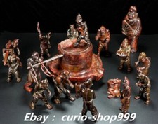 9" China Hetian Jade Millstone Exorcism ChungKuel Zhong Kui Chase Off Demons Set