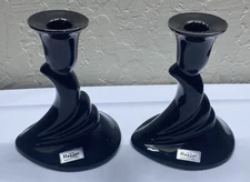1993 Royal Haeger Ebony Black High Gloss Candlestick Holder With Tags RARE