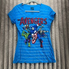 Camiseta para mujer Marvel Comics Avengers L azul gráfica cuello en V manga corta