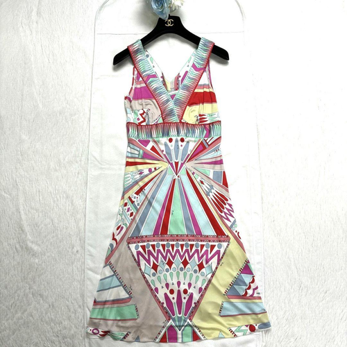 EMILIO PUCCI Silk Sleeveless Dress Multicolor Print IT42 / US8 Made in Italy