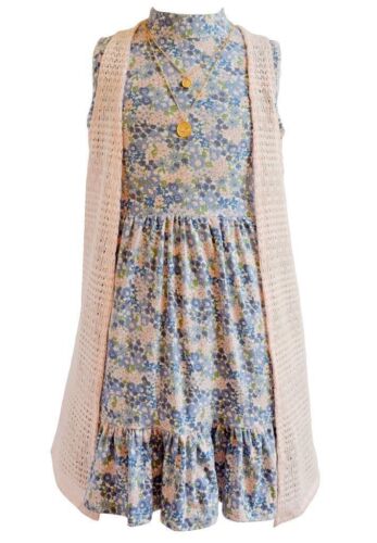 NWT Rare Editions Girls Size 7 Floral Dress & Sleeveless Crochet Sweater