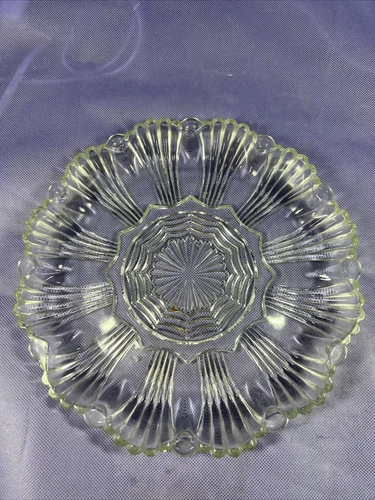 Anchor Hocking Deviled Egg Plate Dish 10” Clear Glass Scalloped Rim Vintage Q2